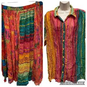 Fitting image colorful skirt and shirt set women’s 22/24 boho striped cotton